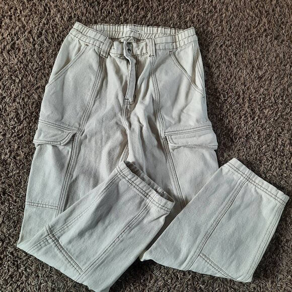 Pacsun White Utility Cargo Pants Size M Womens Cream Denim Pockets Relaxed Fit - Picture 1 of 5